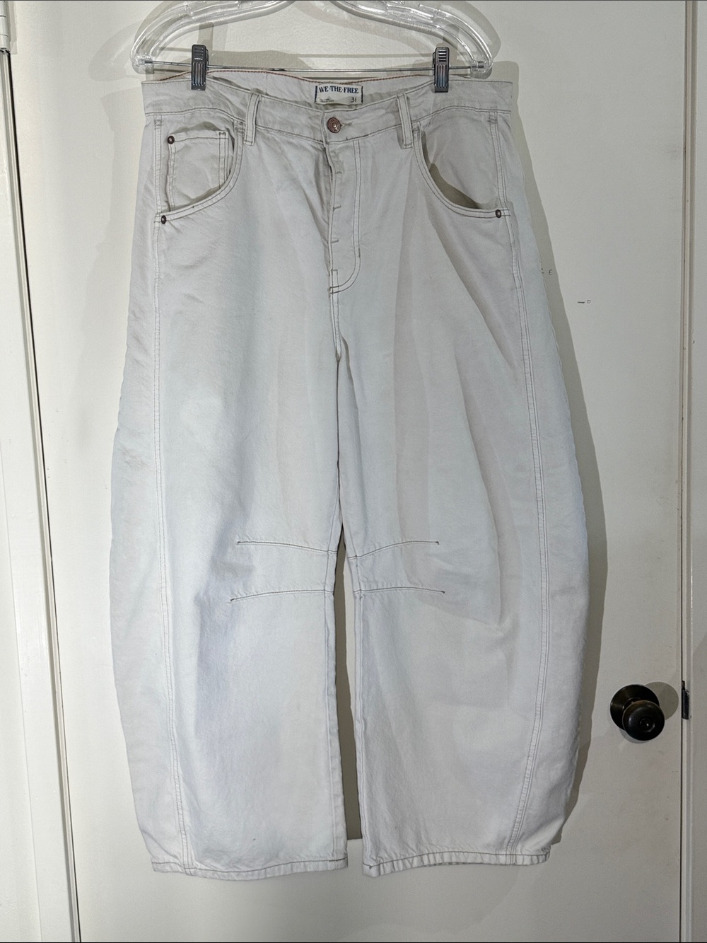 We The Free Relaxed Wide-Leg Barrel Jeans in Off-White Size 31
